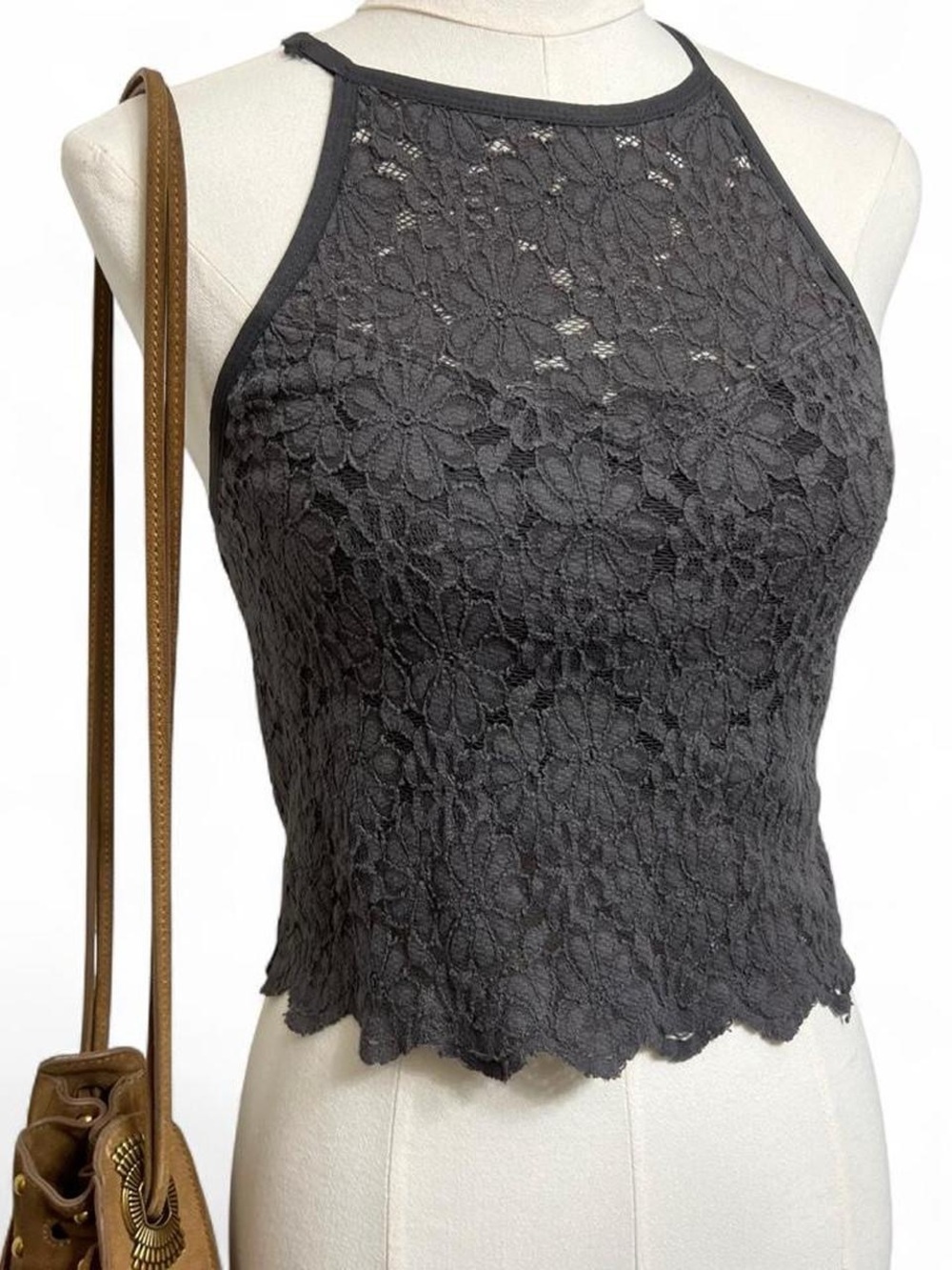 American Eagle gray lace tank top basic cottage core boho casual bohemian Y2K